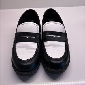 Black and White Lug Sole Loafers